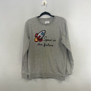Bricktown Men's Gray Space Is The‎ Future Embroidered Pullover Sweatshirt Medium
